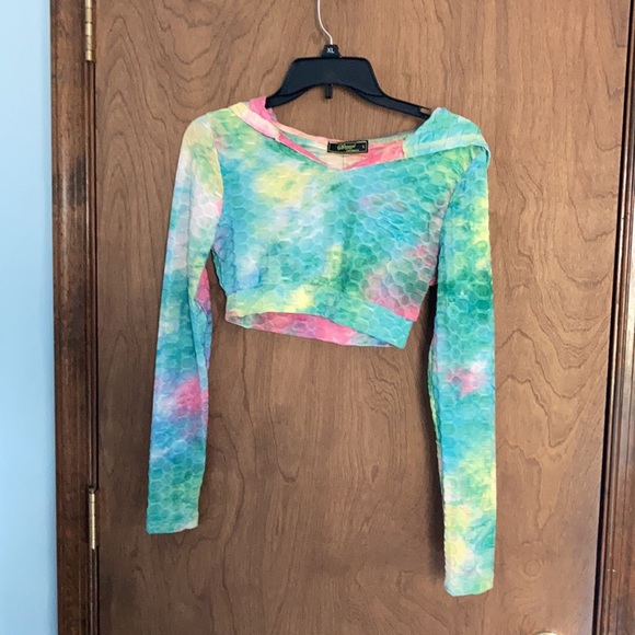 3/$24 tie dye print honeycomb hoodie crop top S juniors - Picture 10 of 15
